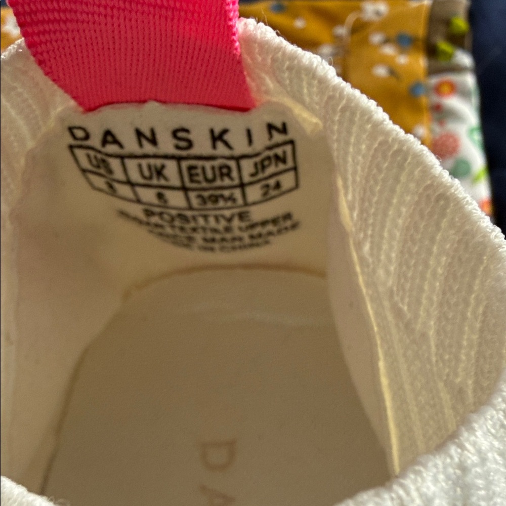 Danskin White Knit Slip-On Sneaker with Pink Pull Loop - Picture 3 of 5